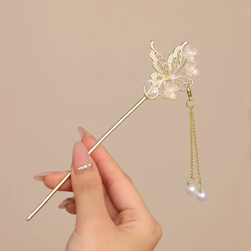 Chinese Tassel Hairpin – Retro Hanfu Step Shake Hair Pin Tassel Hair Pin SWANS Style 4