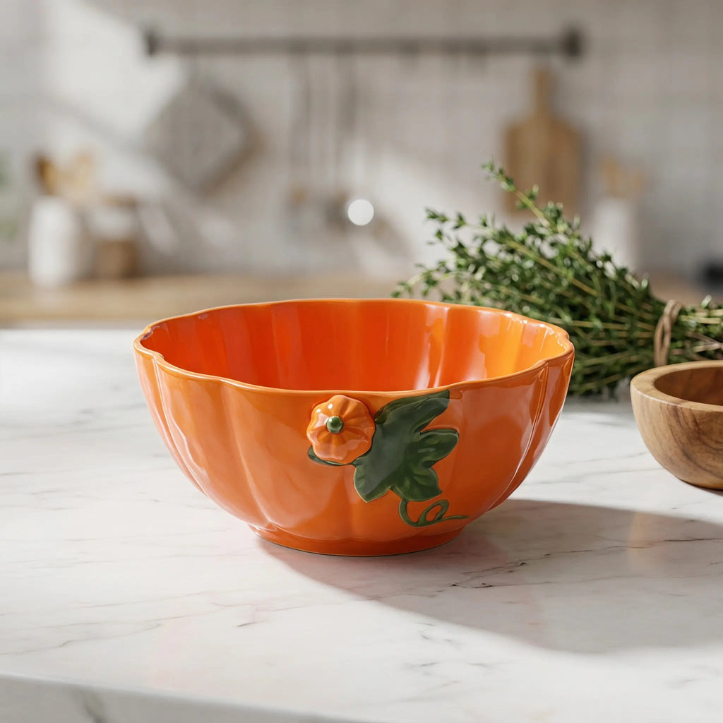 Ceramic Pumpkin Bowl 1300ml – Halloween & Fall Serving Dish Ceramic Serving Bowl SWANS