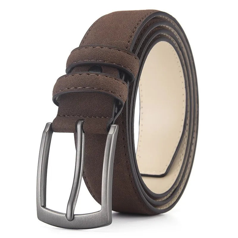 Men's Suede PU Belt – Retro Alloy Buckle | Casual Style Men's Fashion Belt SWANS Coffee 105cm
