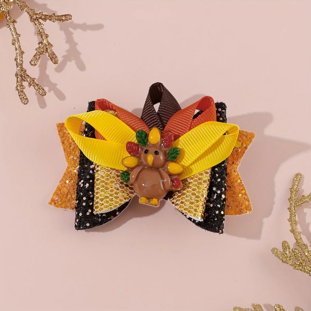 Thanksgiving Turkey Glitter Bow Hair Clip for Toddler Girls Holiday Hair Clip SWANS