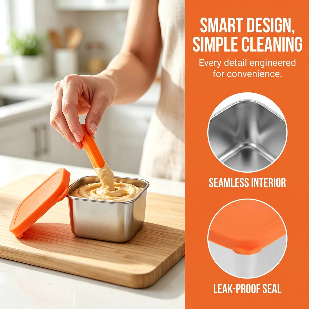 2-Pack Stainless Steel Sauce Containers – Leakproof Silicone Lid Food Storage Containers SWANS