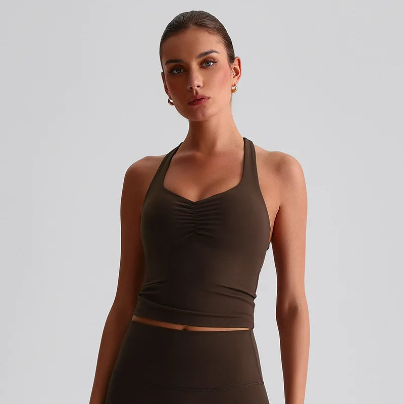Women's Cross Back Sports Bra – High Support Yoga Tank Top Women's Sports Bra SWANS Chocolate Brown XL