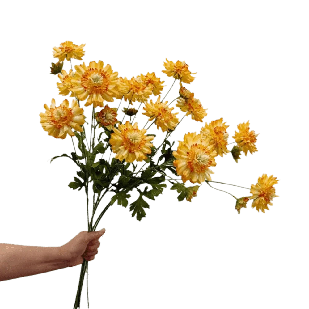 Yellow Artificial Chrysanthemum Stem – Faux Floral Décor 80cm Artificial Flower Stem SWANS