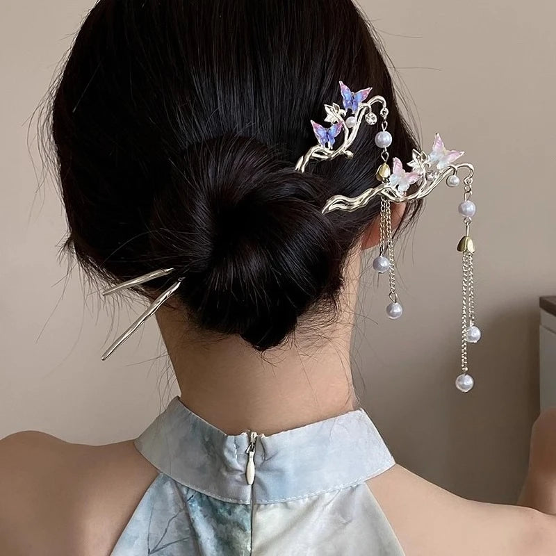 Antique Hanfu Floral Alloy Hairpin – Retro Hair Stick Women Floral Hair Stick SWANS