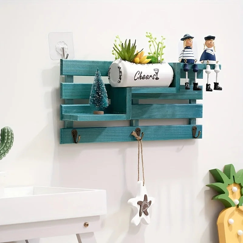 Wooden Wall Mounted Key Holder – No-Drill Entryway Rack Wall Key Organizer SWANS