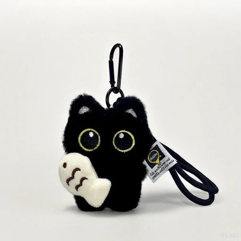 Plush Black Cat Keychain – Kawaii Bag Charm & Car Keyring Gift Plush Keychain Charm SWANS black
