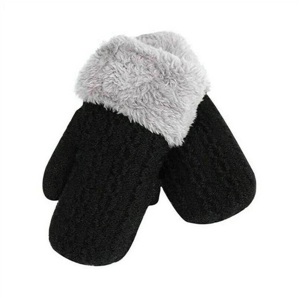 Kids Winter Knit Faux Fur Mittens Hanging Neck Gloves Ages 1–4 Kids Winter Mittens SWANS black