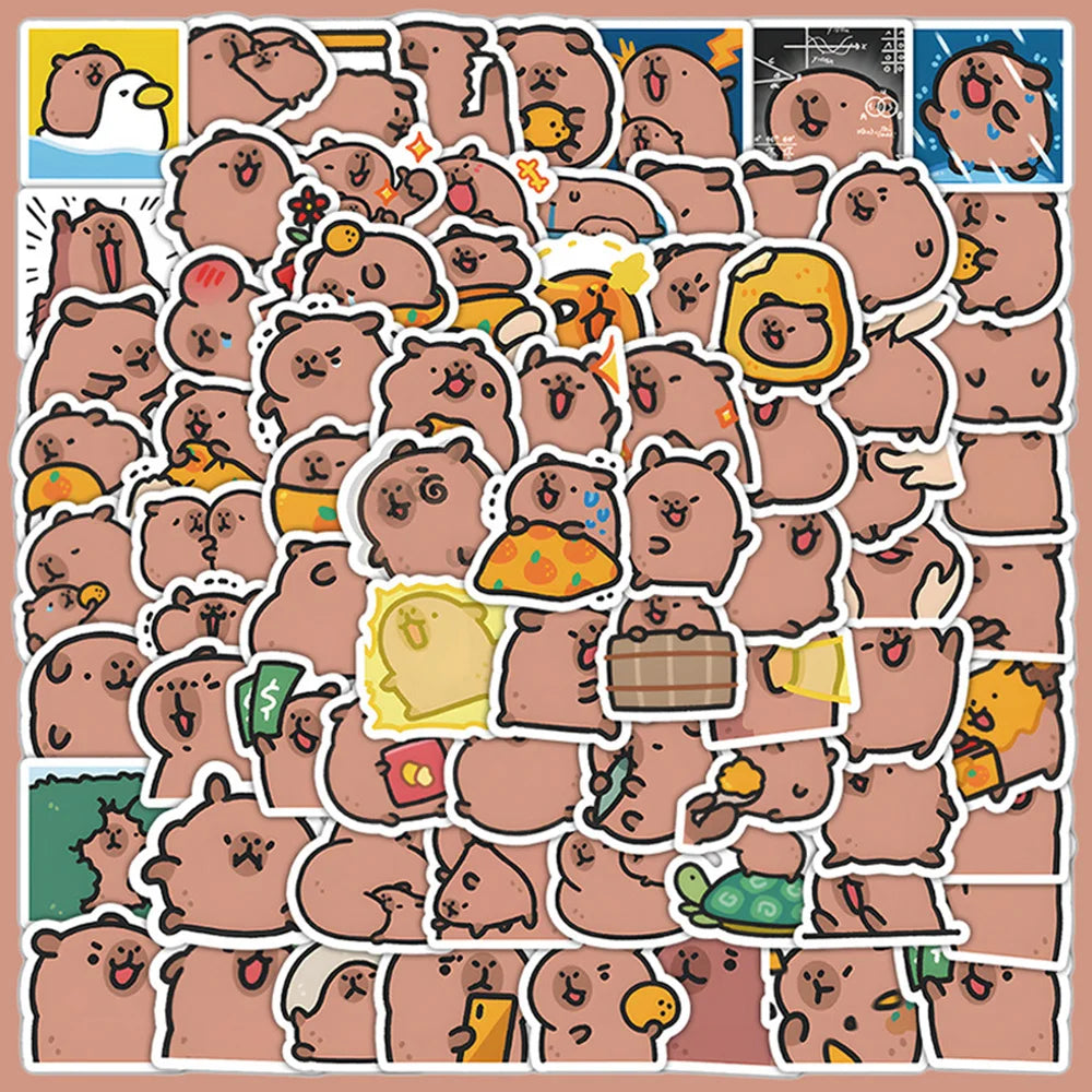 Cute Capybara Kawaii Stickers – Waterproof Vinyl Decals 10/100 Pack Decorative Stickers SWANS 10PCS