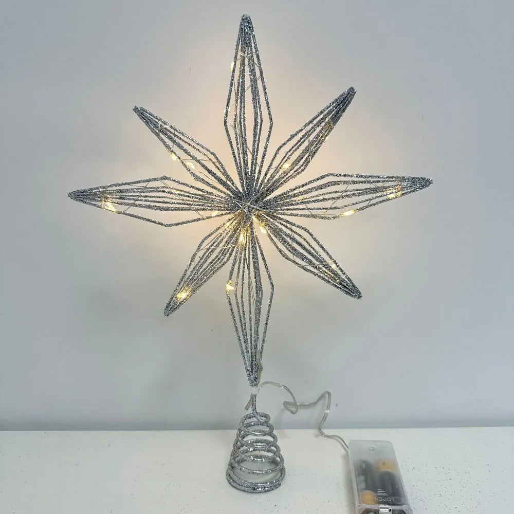 LED Glitter Star Christmas Tree Topper – Iron Light-Up Decor Christmas Tree Topper SWANS 01-Silver