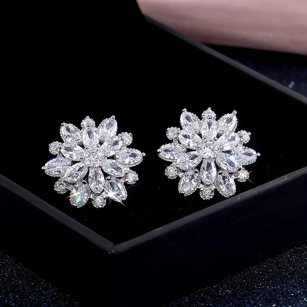 Korean Sunflower Crystal Stud Earrings – Silver Alloy Crystal Stud Earrings SWANS
