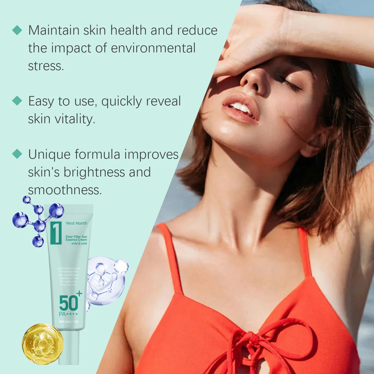 WEST MONTH SPF50 Sunscreen – Broad Spectrum UV Defense Cream Sunscreen Cream SWANS
