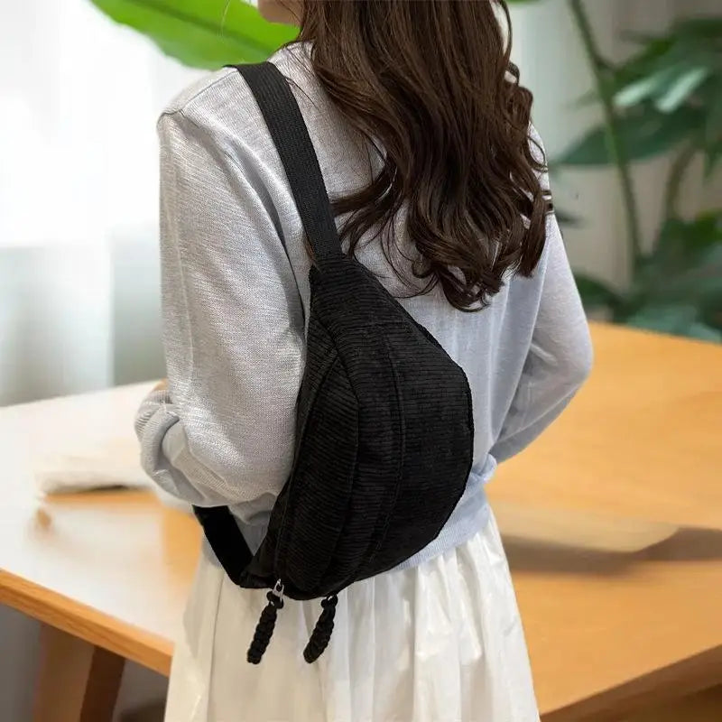 Women's Corduroy Half Moon Crossbody Waist Bag Crossbody Waist Bag SWANS