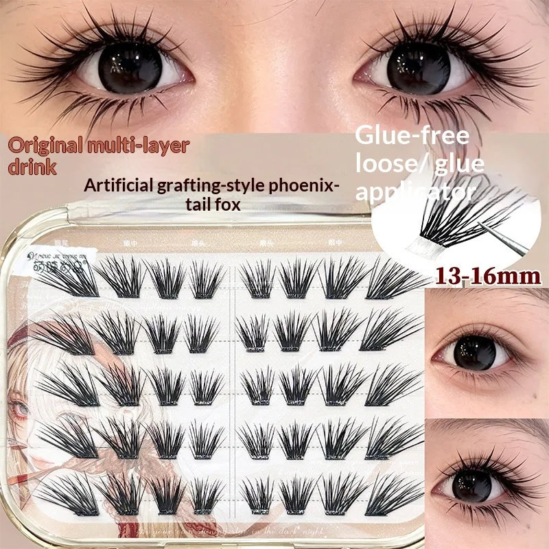 Self-Adhesive Cluster Lashes – Fox Eye Wispy Volume No Glue False Eyelash Clusters SWANS 8 C