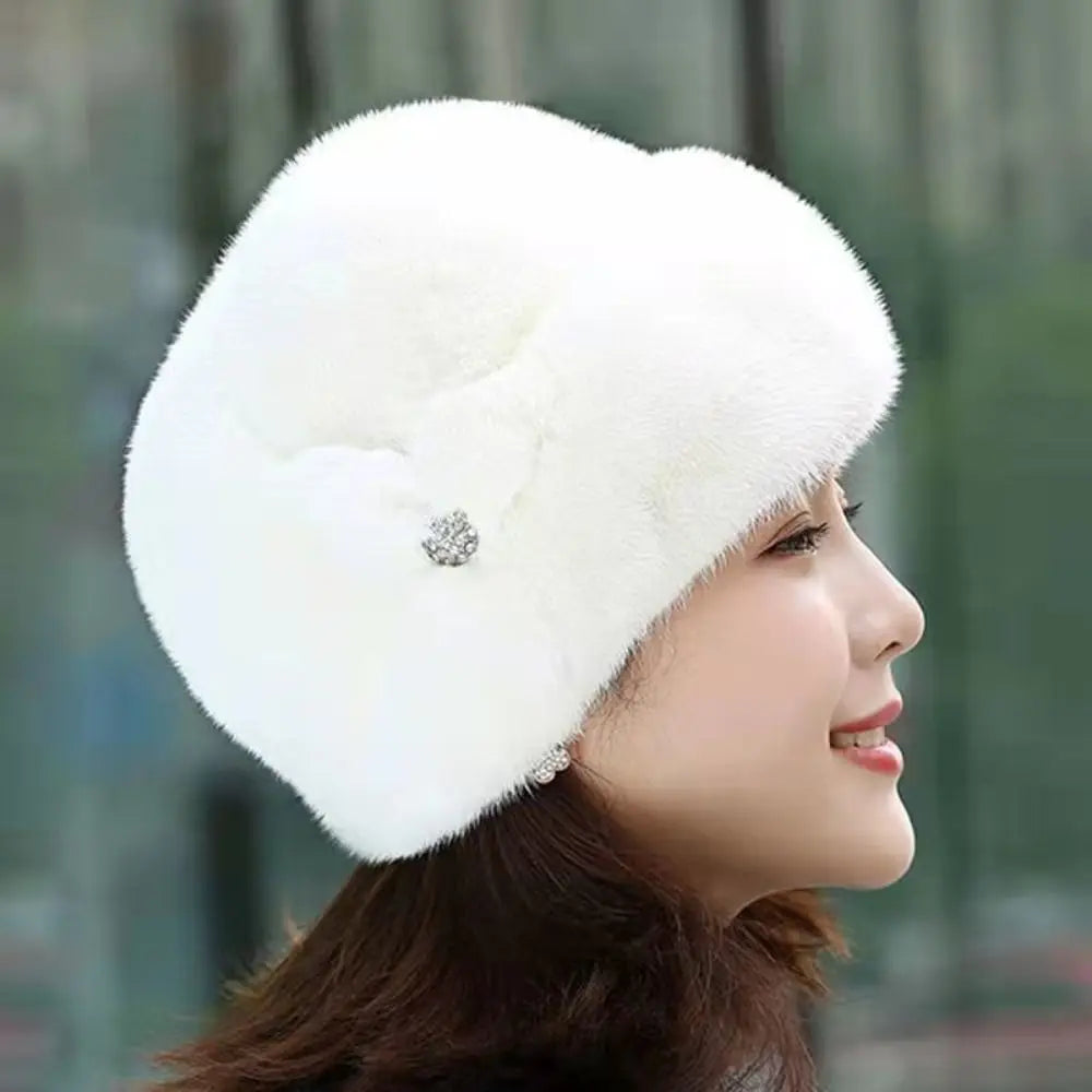 Faux Rabbit Fur Winter Bucket Hat – Flower Decor Women's Cap Winter Bucket Hat SWANS