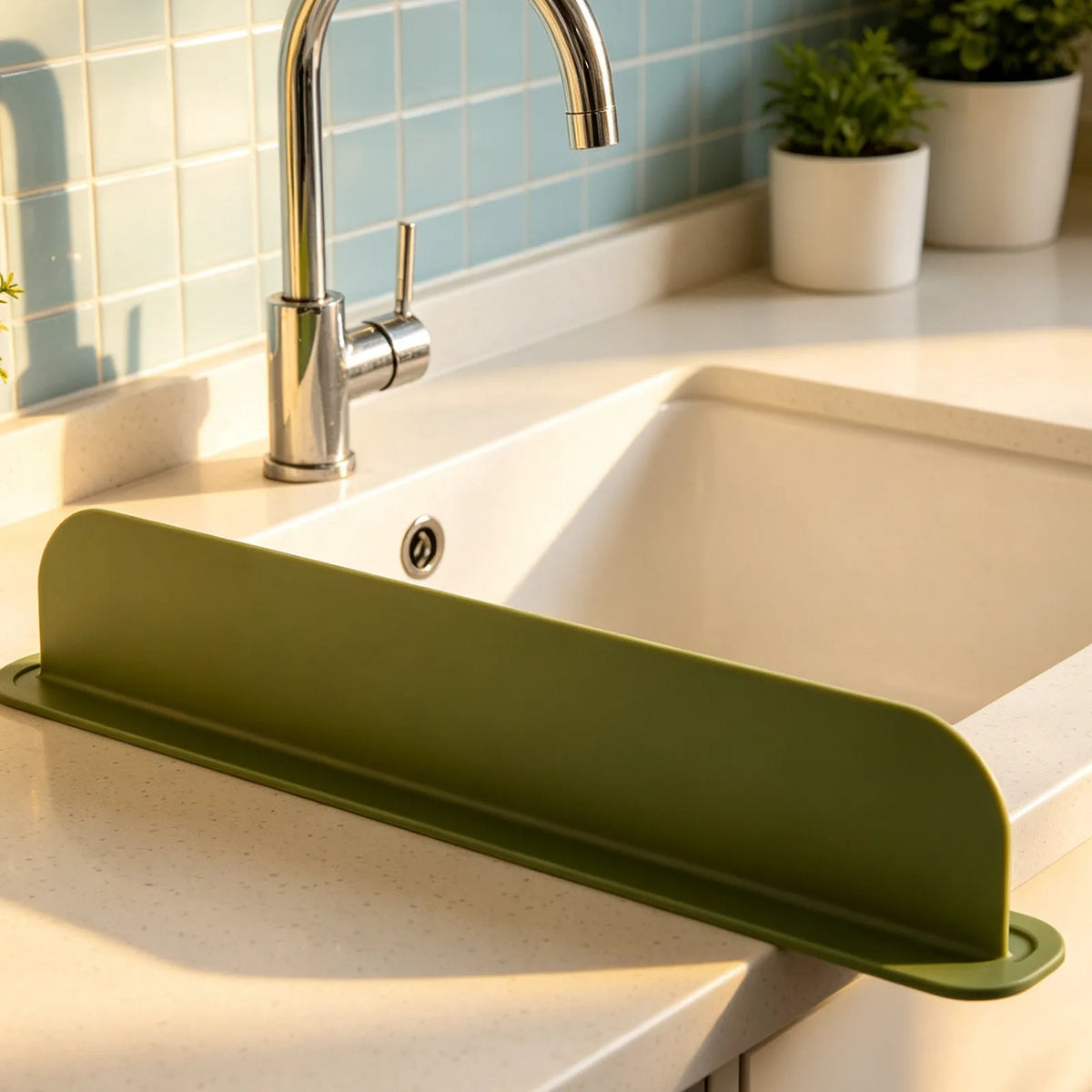 Silicone Kitchen Sink Splash Guard – Olive Green Countertop Block Sink Splash Guard SWANS