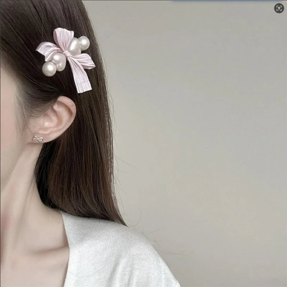 Pink Satin Bow Hair Clip with Pearl – Women's Barrette Hair Bow Clip SWANS