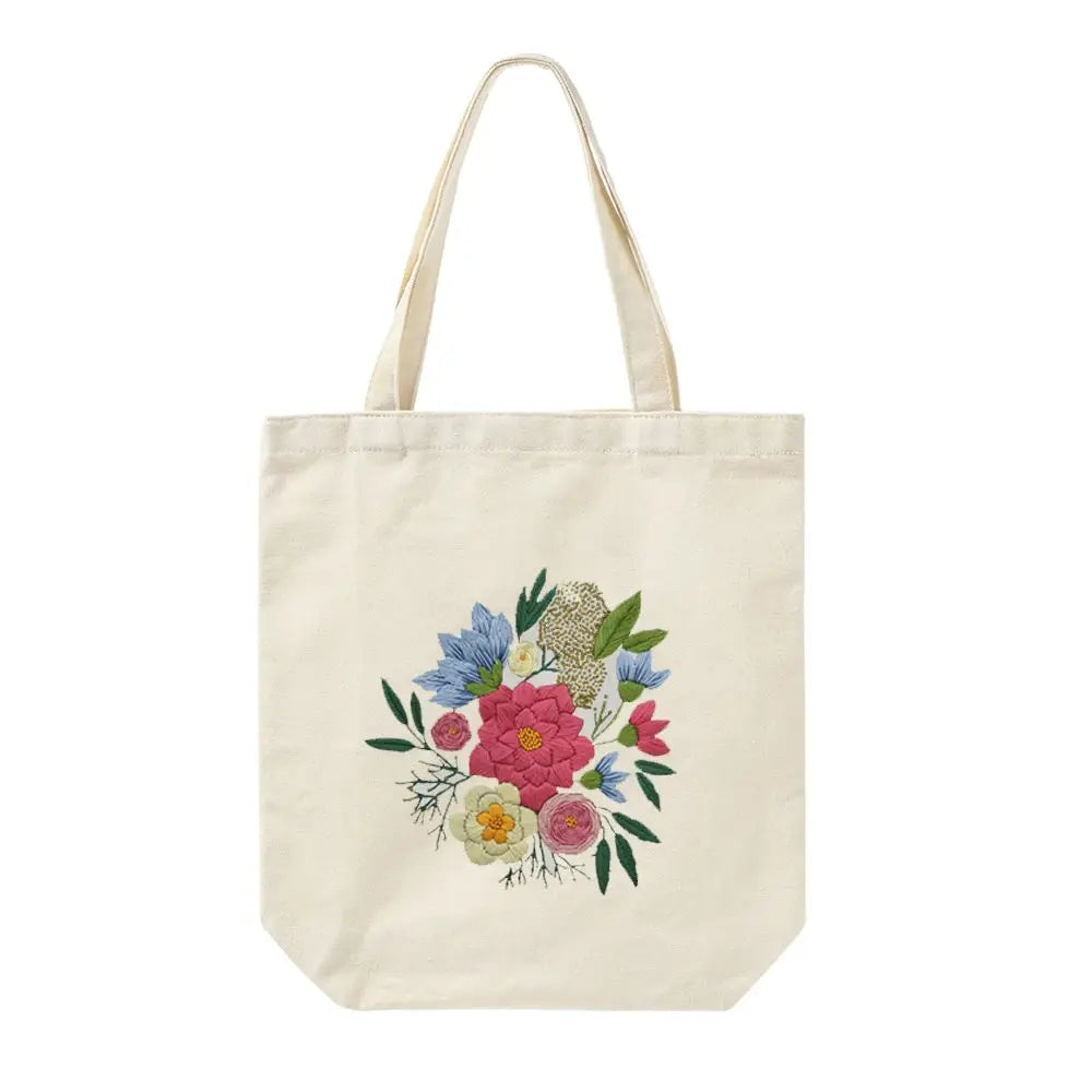 Flower Embroidery Kit with Canvas Tote Bag – Beginner DIY Embroidery Craft Kit SWANS 21