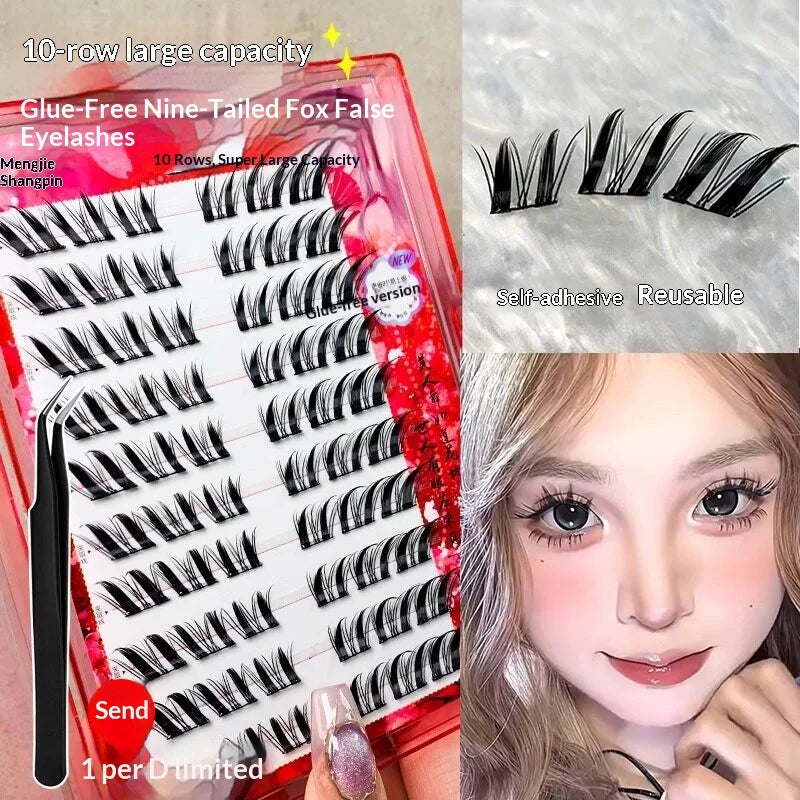 Self-Adhesive Glue-Free False Eyelashes – Winged Fox Eye False Eyelashes SWANS B C 0.05mm