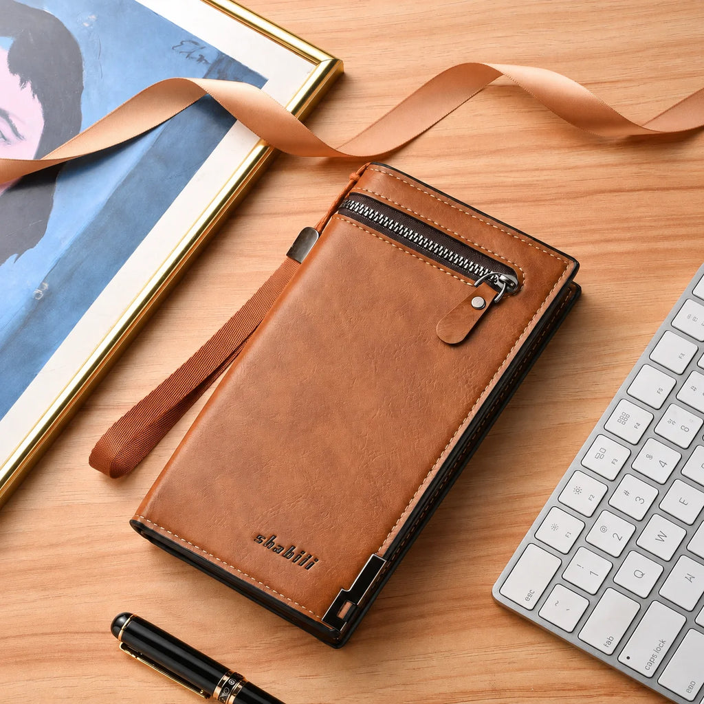 Long PU Leather Wallet – Multi-Card Organizer & Wrist Strap PU Leather Wallet SWANS