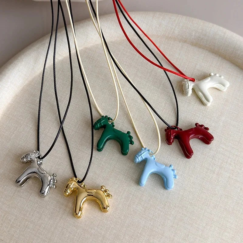 Colorful Horse Pendant Long Necklace – Adjustable Rope Chain Pendant Necklace SWANS