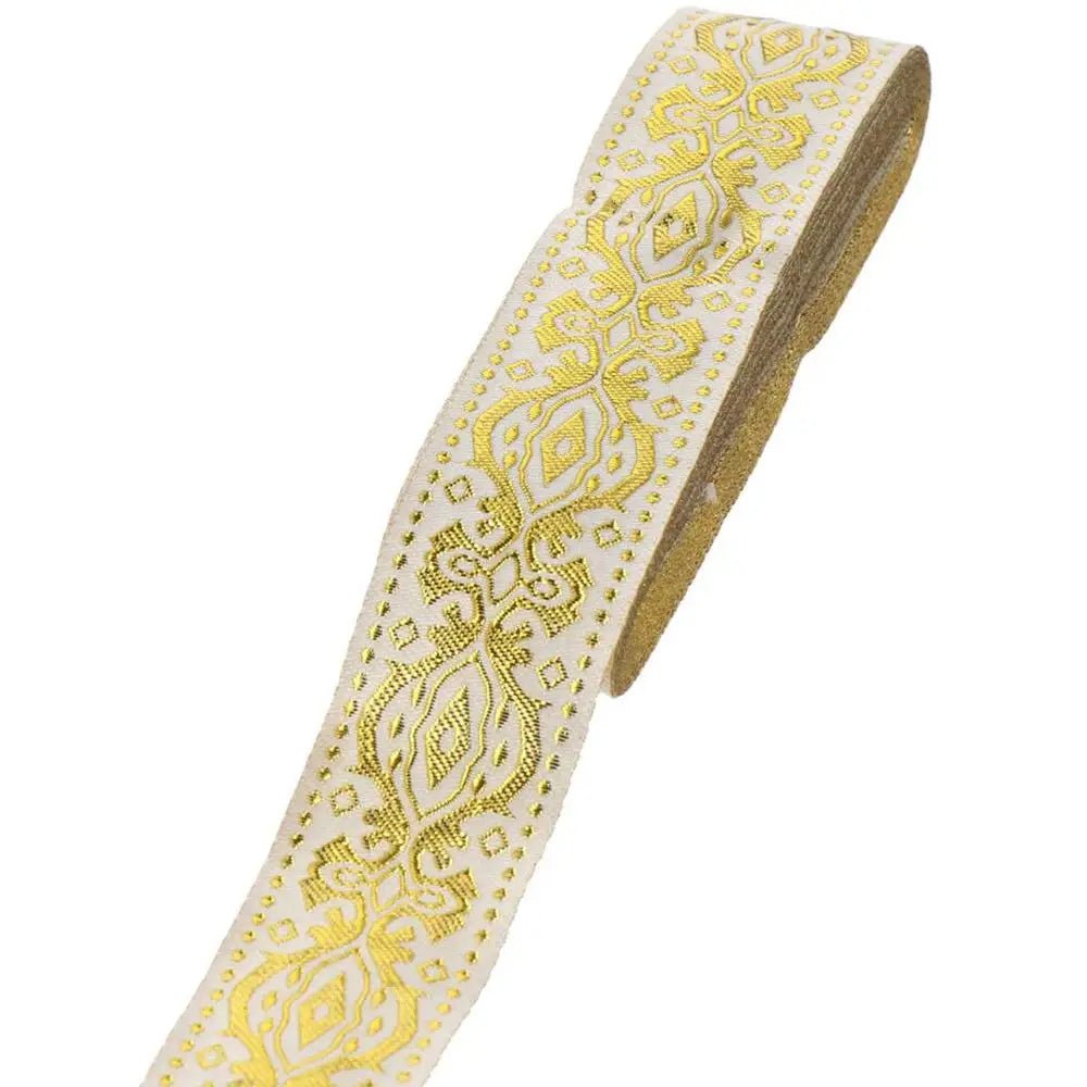 7.6 Yards Jacquard Woven Ribbon 1.3" Wide – Gold Floral Trim Jacquard Woven Ribbon SWANS