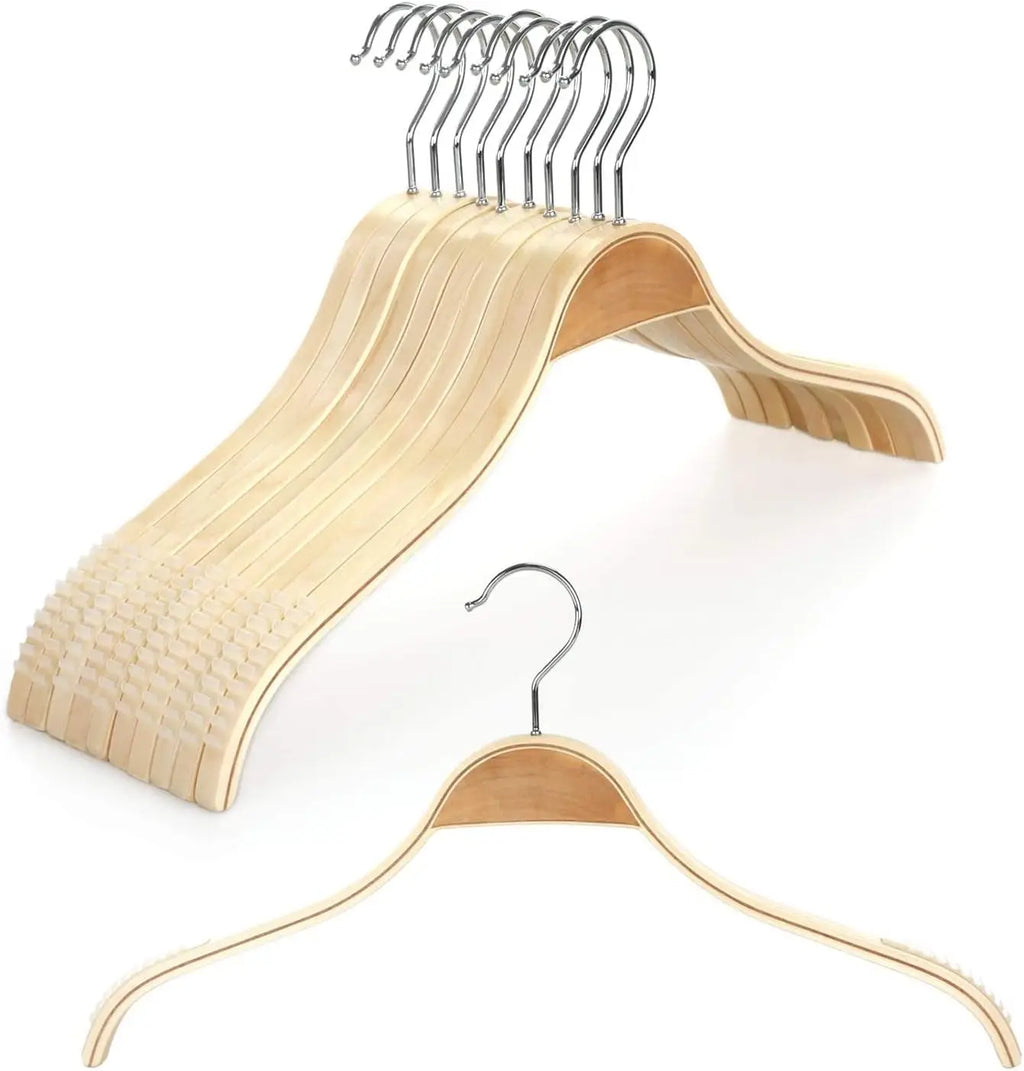 Wood Coat Hangers Non-Slip 40cm – 10 Pack | SWANS Wooden Clothes Hangers SWANS