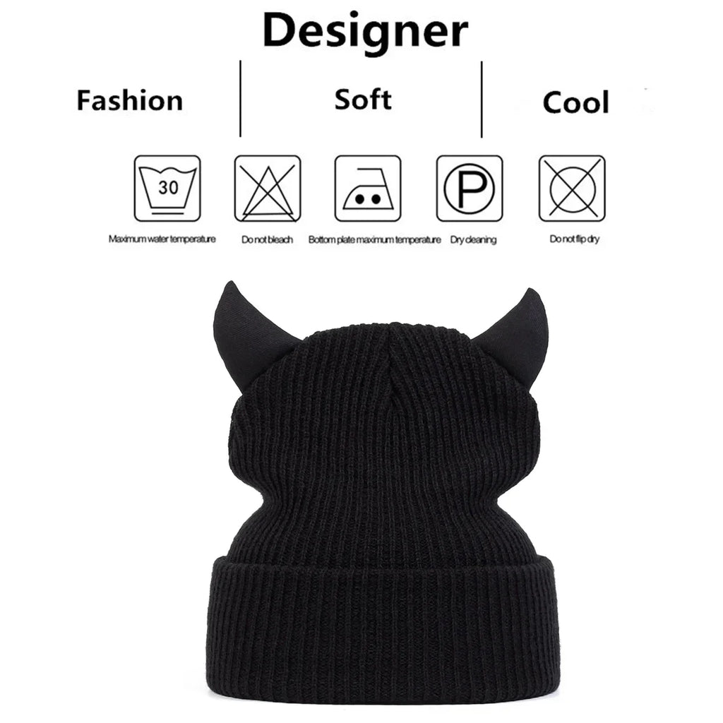 Unisex Bull Horn Beanie Hat – Hip Hop Knit Cap Women & Men Knit Beanie Hat SWANS
