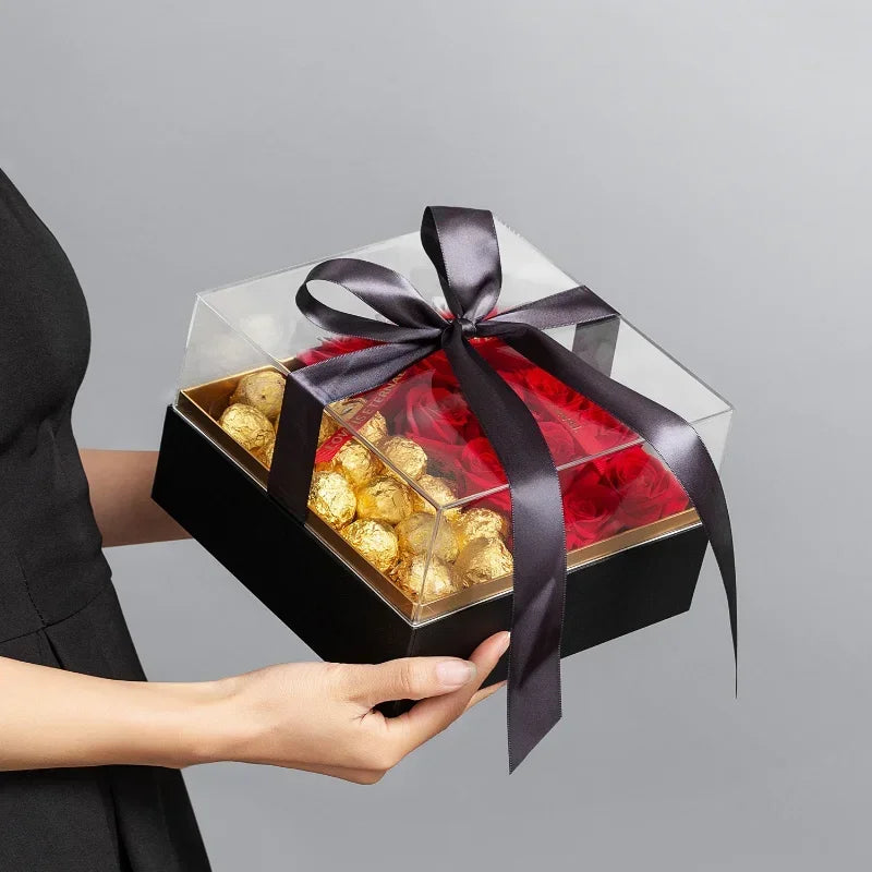 Round Rose Flower Gift Box with Window Display | Bouquet Box Flower Gift Box SWANS