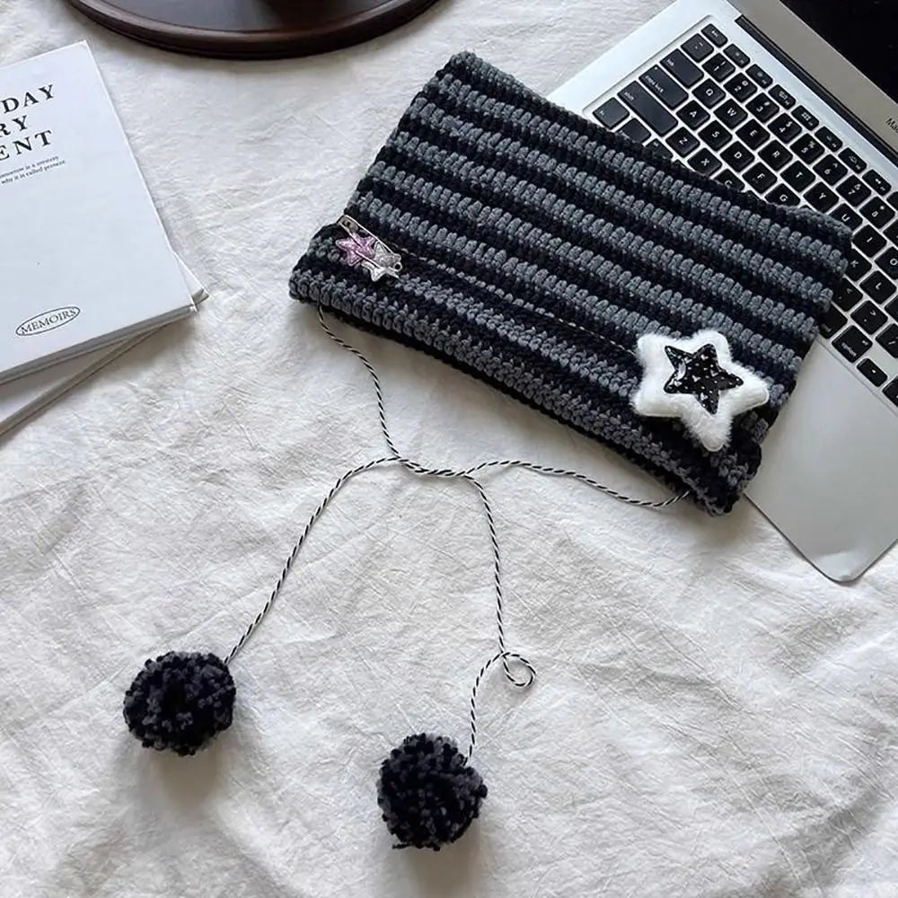 Y2K Knitted Beanie Hat – Pointed Ears Striped Star Devil Knitted Beanie Hat SWANS