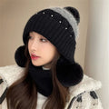 Thickened Knit Beanie – Windproof Ear Protection Winter Hat Knitted Beanie Hat SWANS black