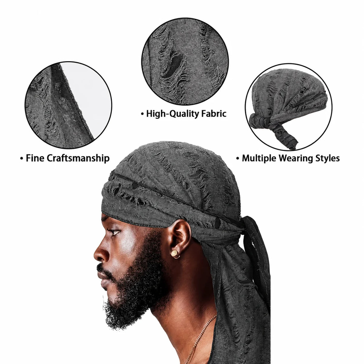Distressed Pirate Skull Cap Durag Brimless Beanie – 9 Colors Skull Cap Durag SWANS
