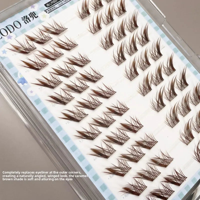 No-Glue Caramel Brown Fox Eye Wispy Cluster False Lashes False Eyelashes SWANS