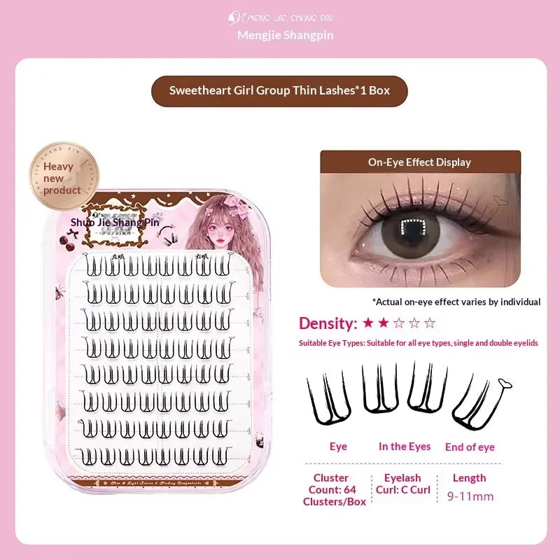 Press-On Fox Eye Cluster Lashes – No Glue Wispy Winged False Cluster Lashes SWANS 32 C