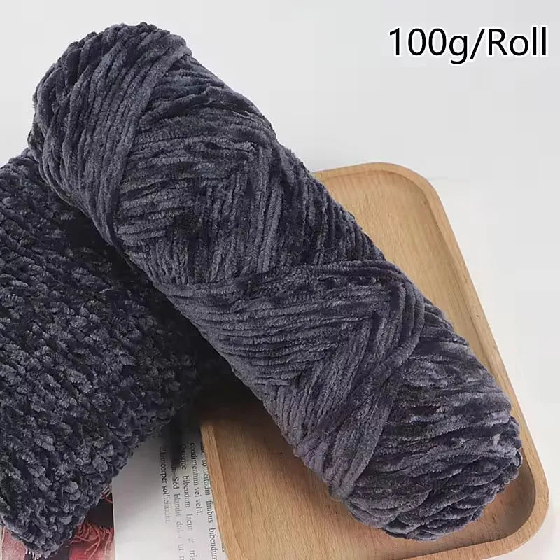 Thick Chenille Velvet Yarn 100g – Soft Plush Crochet & Knit Yarn Craft Yarn SWANS Gray