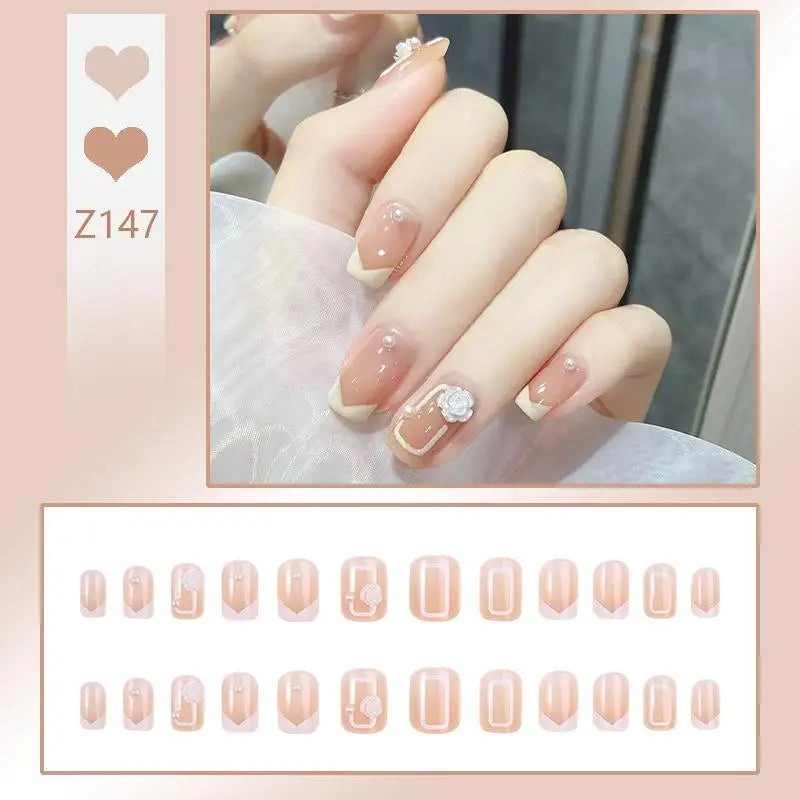 Press-On French Tip Acrylic Nails – 24pc Short Fake Nail Set