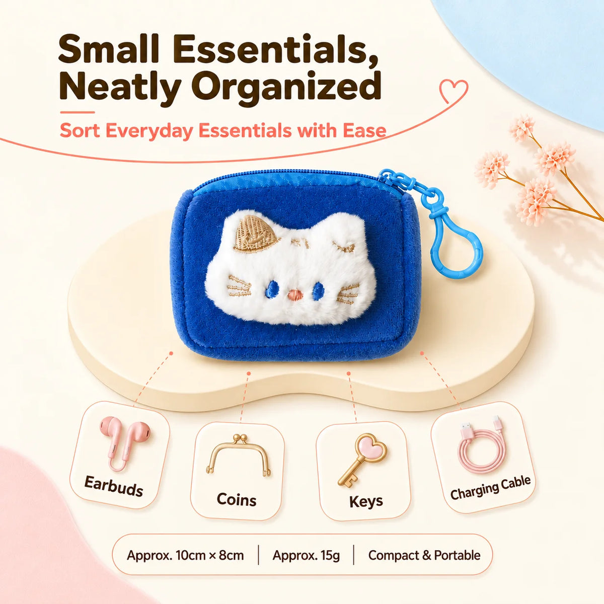 Cartoon Plush Mini Zipper Pouch for Keys, Cards & Earphones Mini Zipper Pouch SWANS