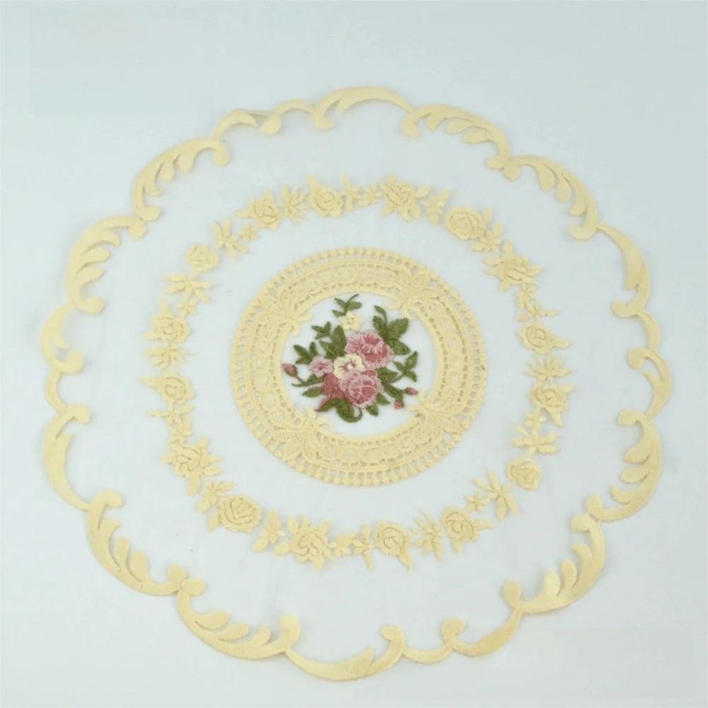 Vintage Lace Embroidered Table Doily – White Round Placemat Lace Table Doily SWANS Beige