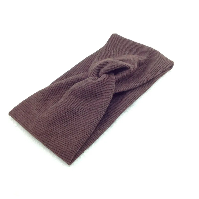 Women's Twist Knitted Wide Headband – Soft Elastic Turban Knitted Headband SWANS brown One Size
