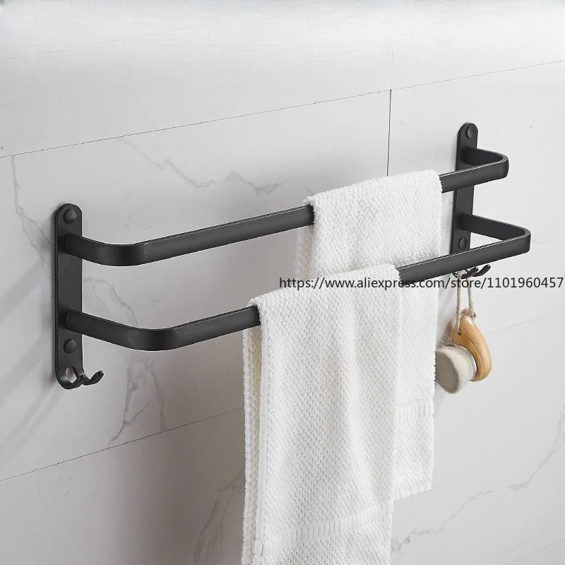SWANS No-Drill Double Towel Bar – Space Aluminum Rack Towel Bar Rack SWANS