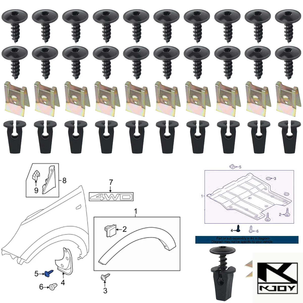 KKJOY Engine Undertray Clips & Screws N90974701 for VW Audi Undertray Fastener Kit SWANS