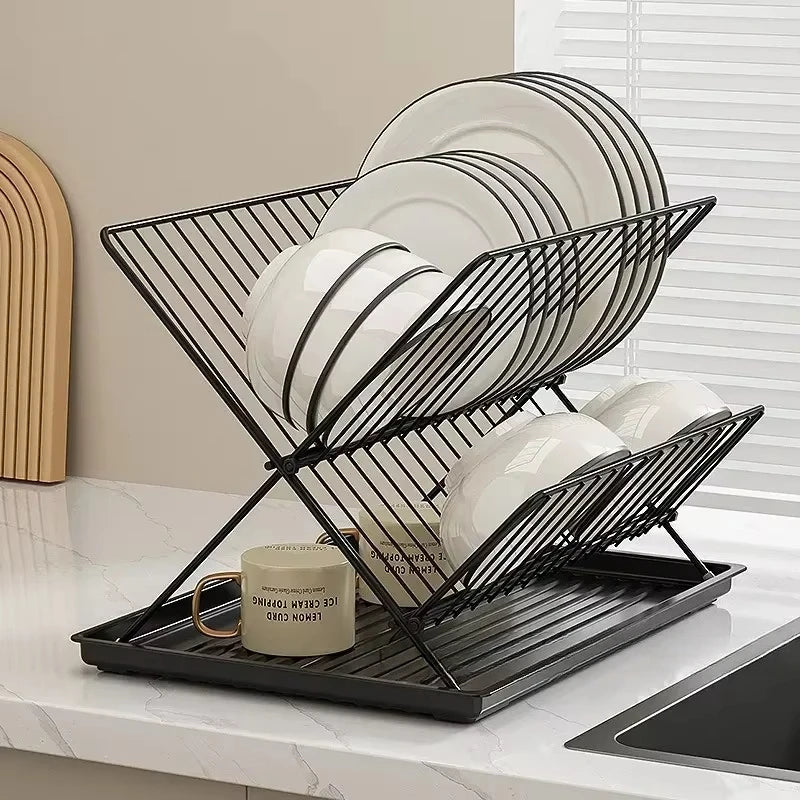 SWANS 2-Tier Folding Stainless Steel Dish Drying Rack & Tray Dish Drying Rack SWANS