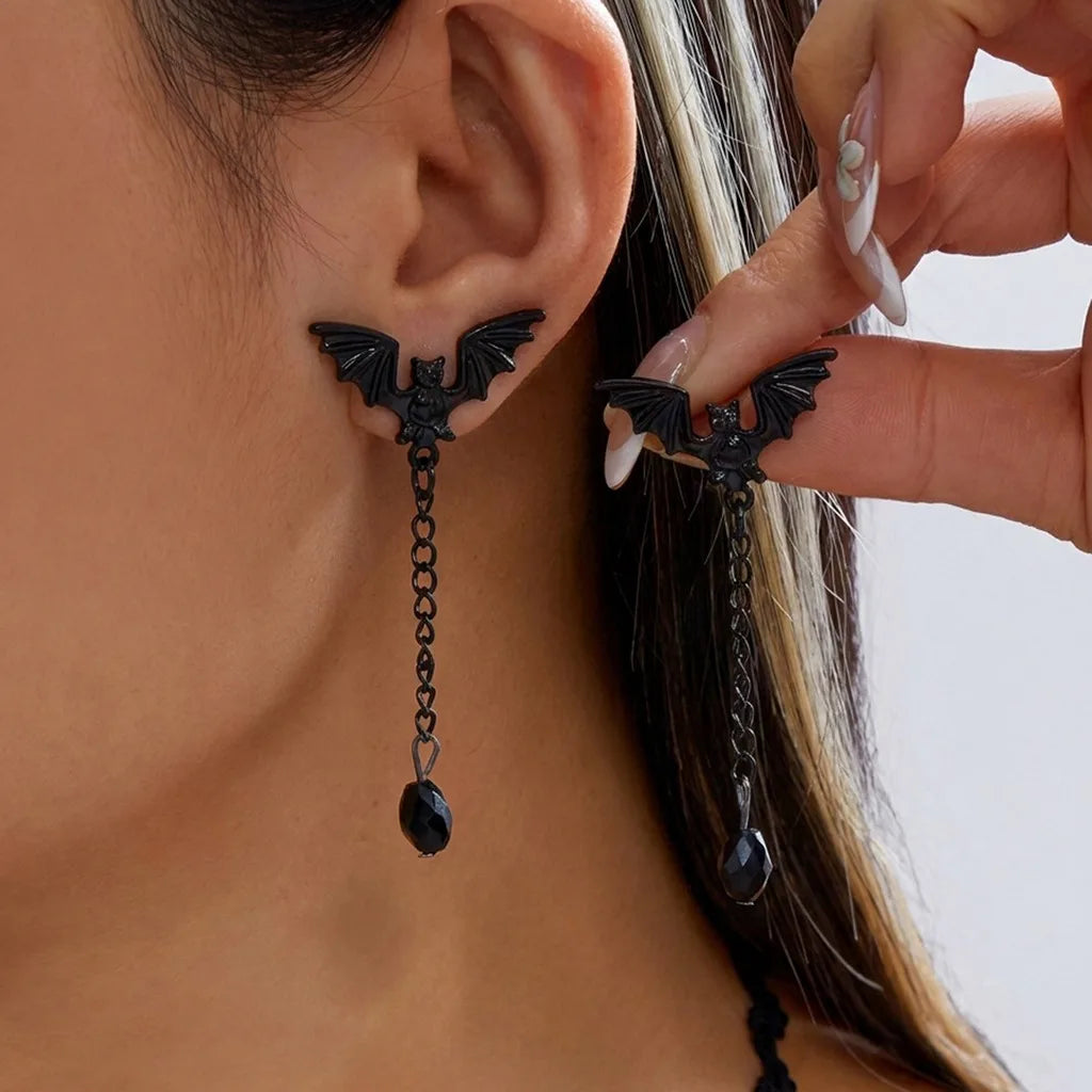 Gothic Bat Dangle Earrings – Dark Punk Halloween Drop Jewelry Gothic Dangle Earrings SWANS L