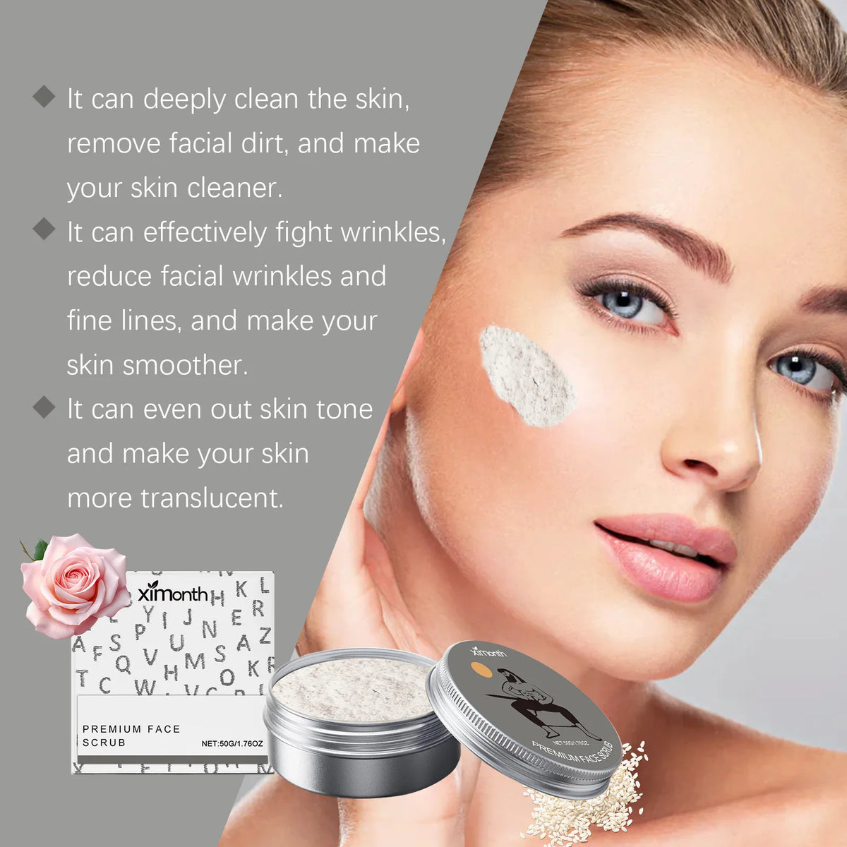 Ximonth Face Scrub – Brighten, Deep Cleanse & Shrink Pores Face Scrub SWANS