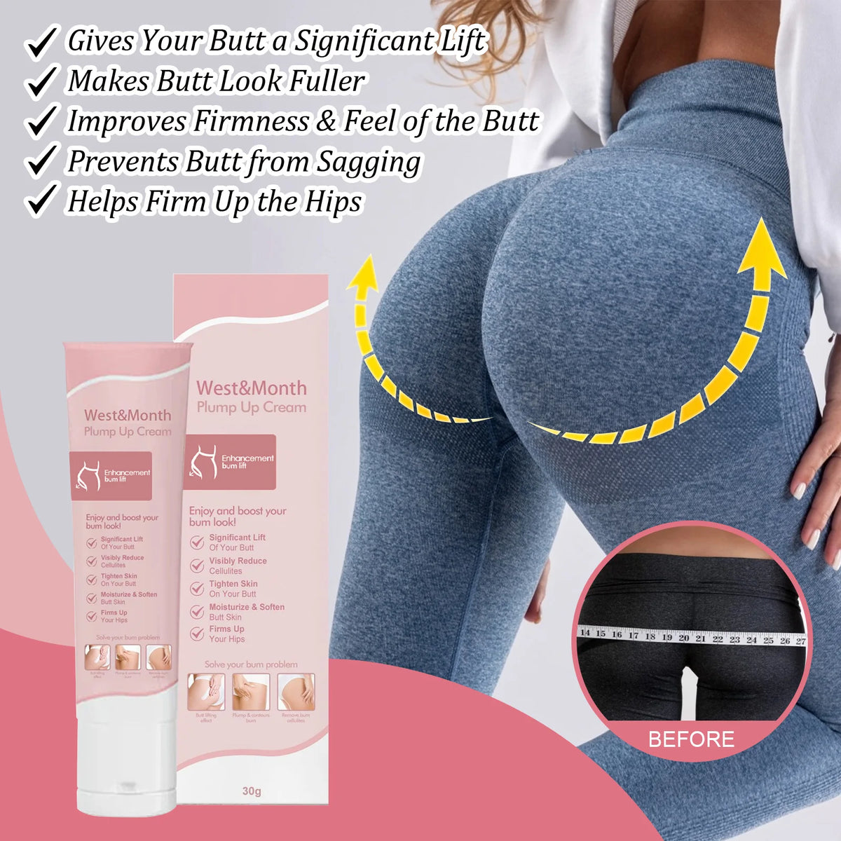 WEST MONTH Buttock Firming & Lifting Cream – Hip Sculpting 30g Body Firming Cream SWANS