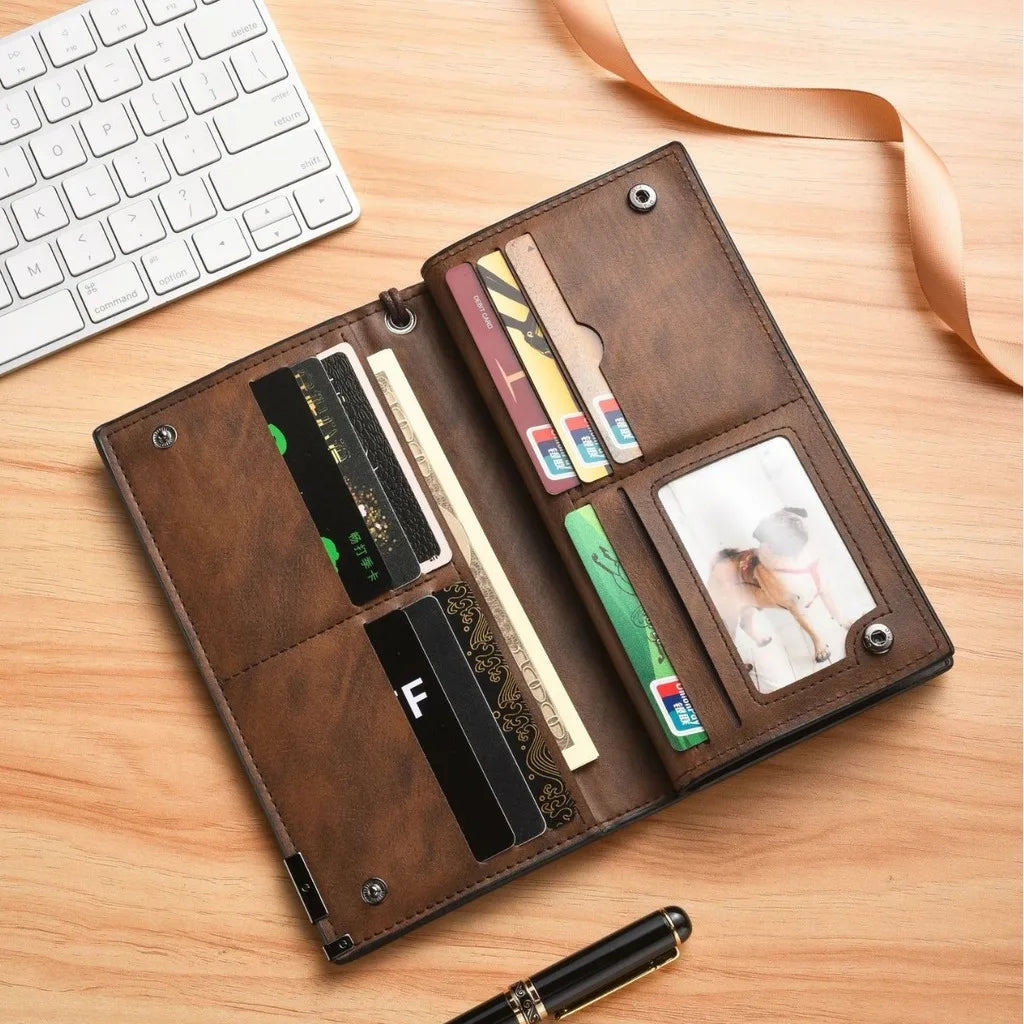 Long PU Leather Wallet – Multi-Card Organizer & Wrist Strap PU Leather Wallet SWANS