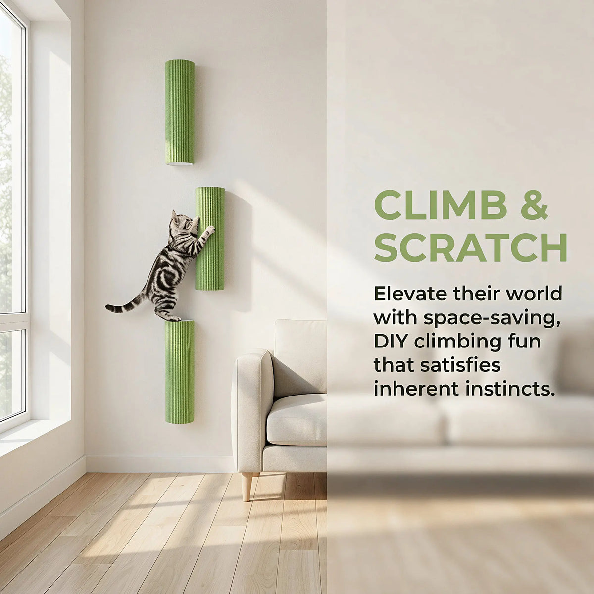 5-Pack Wall Mount Cat Scratching Posts – Self-Adhesive Cat Scratching Post SWANS