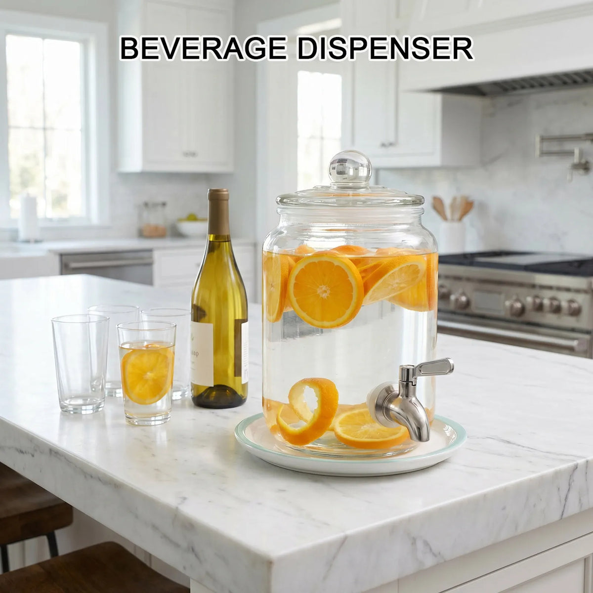 Glass Drink Dispenser 1.5L – Stainless Steel Spigot & Airtight Lid Beverage Dispenser SWANS