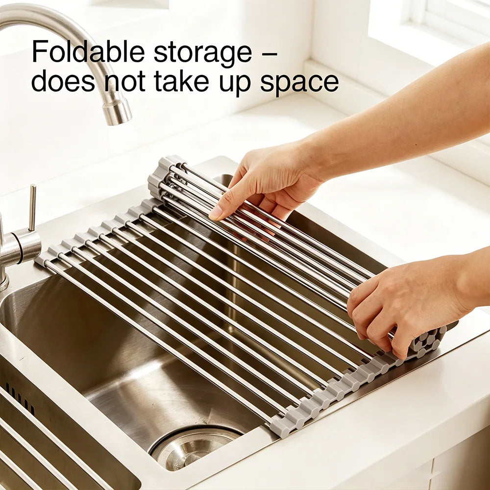 SWANS Foldable Stainless Steel Sink Drain Rack & Dish Organizer Sink Drain Rack SWANS