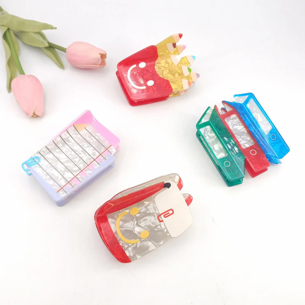 Acrylic Smiley Face Book Hair Claw Clip – Cute Back-to-School Hair Claw Clip SWANS