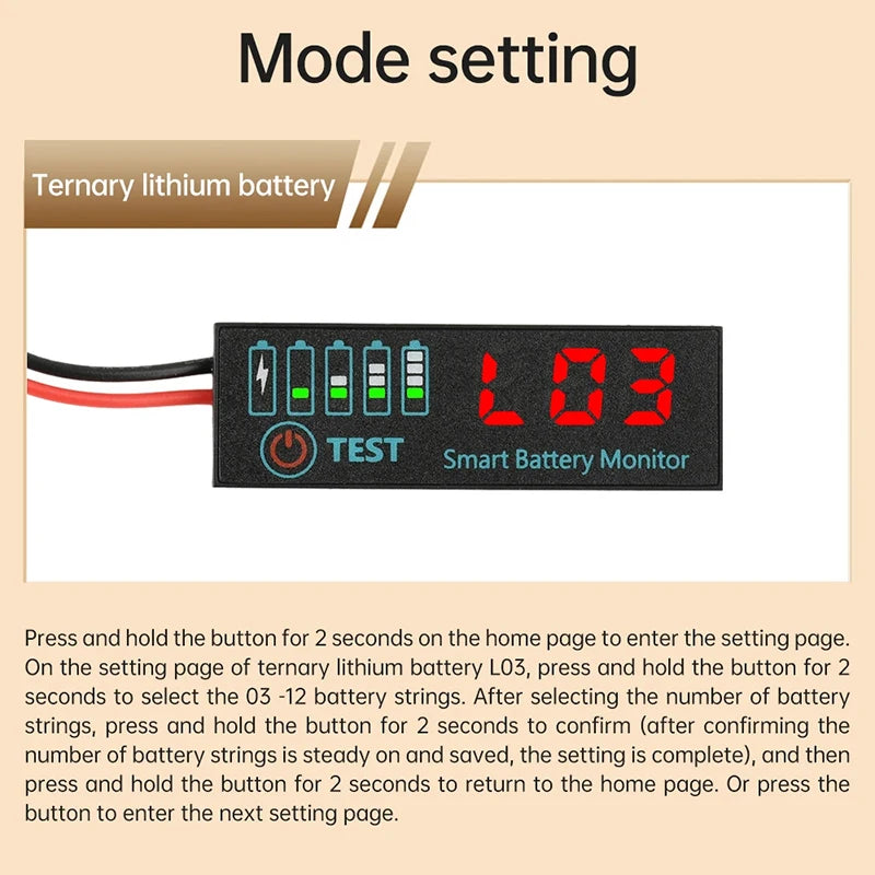 Battery Level Indicator LCD – 3S–12S Li-ion, LiPo & Lead Acid Battery Voltage Meter SWANS